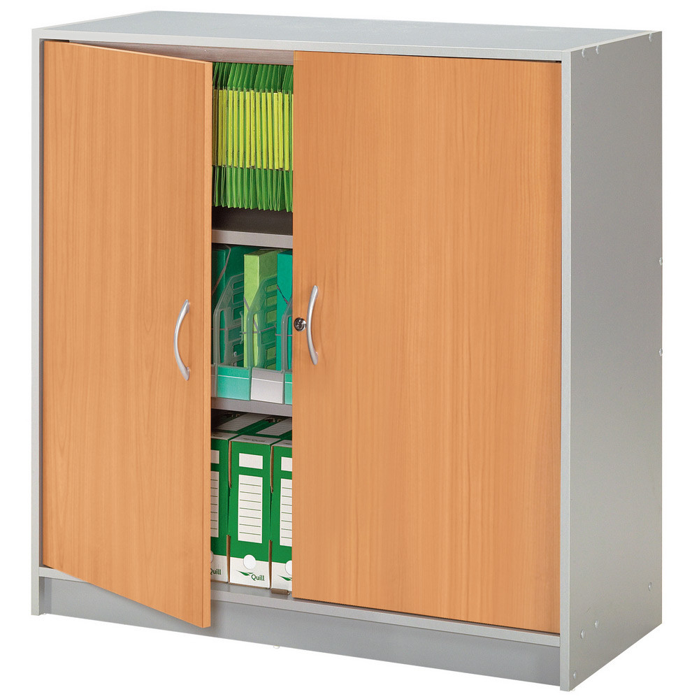 Armoire à portes battantes Officio H. 104 x L. 104 cm - Corps aluminium portes hêtre