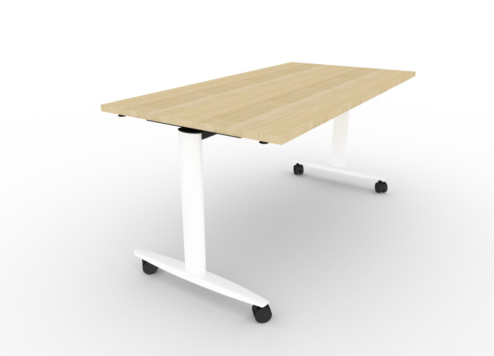 Table rabattable  roulettes PRATIC - L.160 x P.80 cm - Plateau Chne - Pieds Blanc