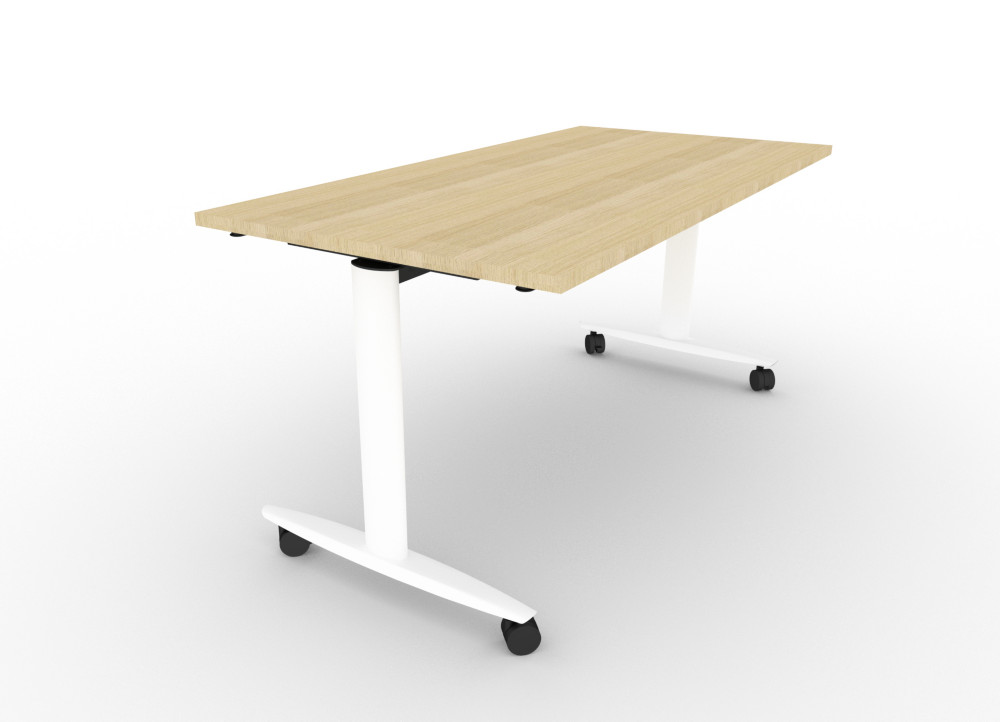 Table rabattable  roulettes PRATIC - L.120 x P.80 cm - Plateau Chne - Pieds Blanc
