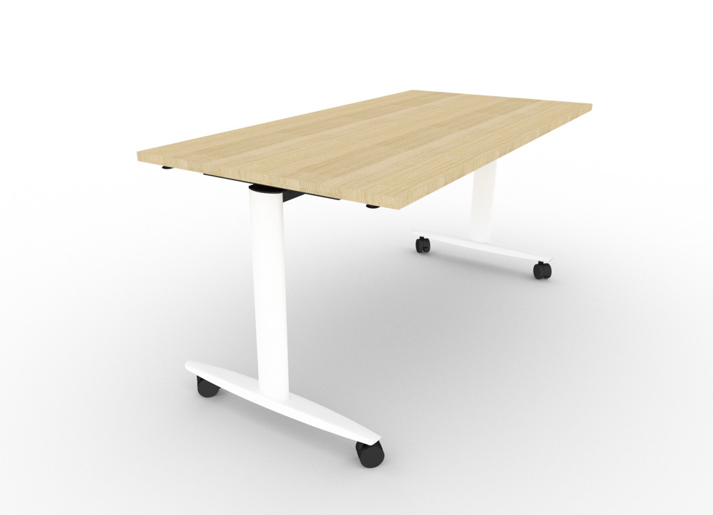 Table rabattable  roulettes PRATIC - L.140 x P.80 cm - Plateau Chne - Pieds Blanc