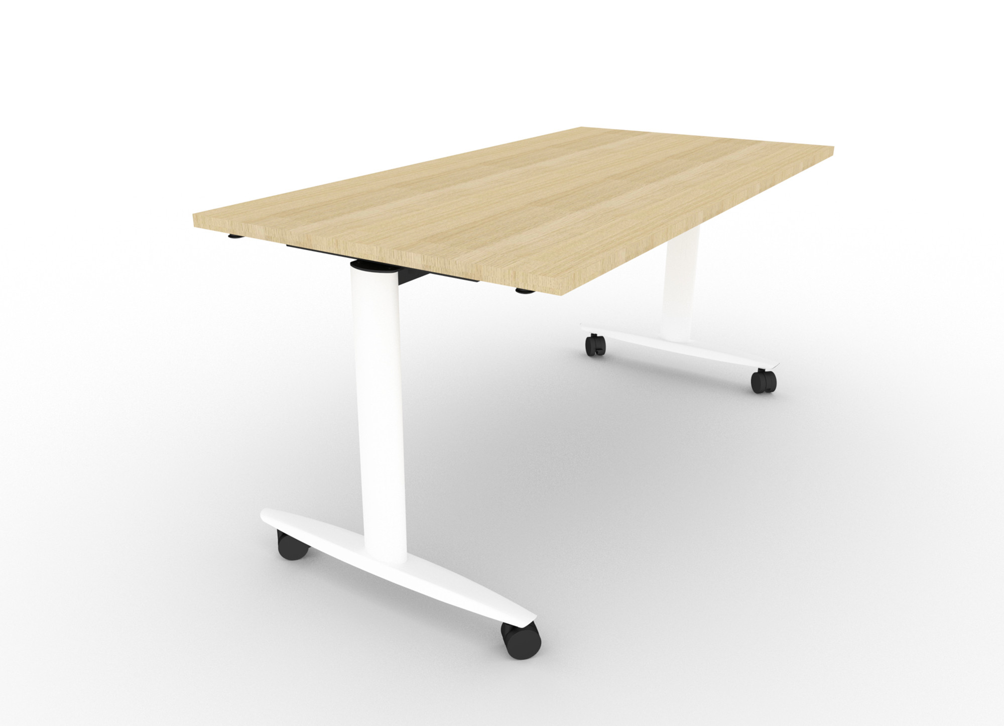 Table rabattable à roulettes PRATIC - L.140 x P.80 cm - Plateau Chêne - Pieds Blanc