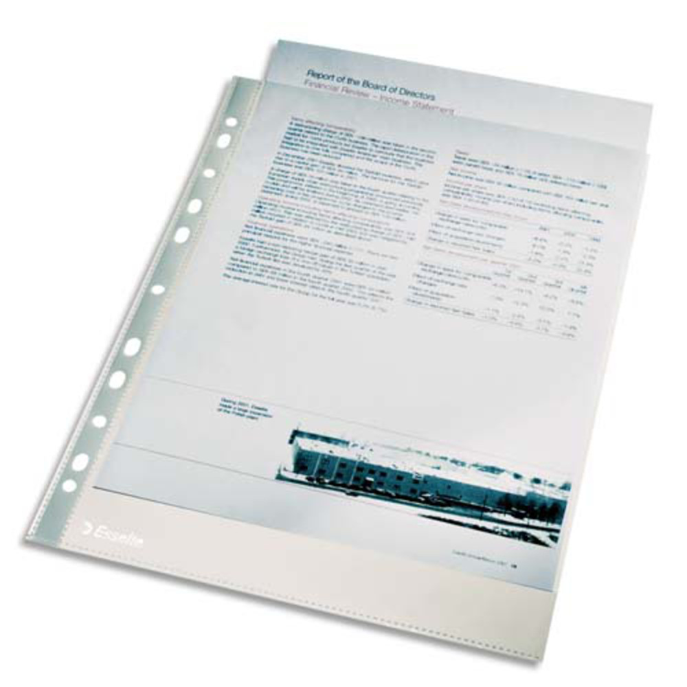 Esselte Pochettes perforées transparentes lisses A4 Economy 40 microns polypropylène 11 trous - Lot de 100