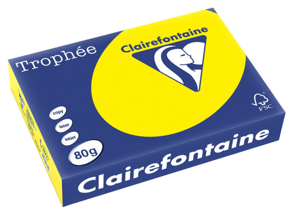 Clairefontaine Papier A4 couleur Trophe - 80g - Ramette de 500 feuilles - Jaune intense