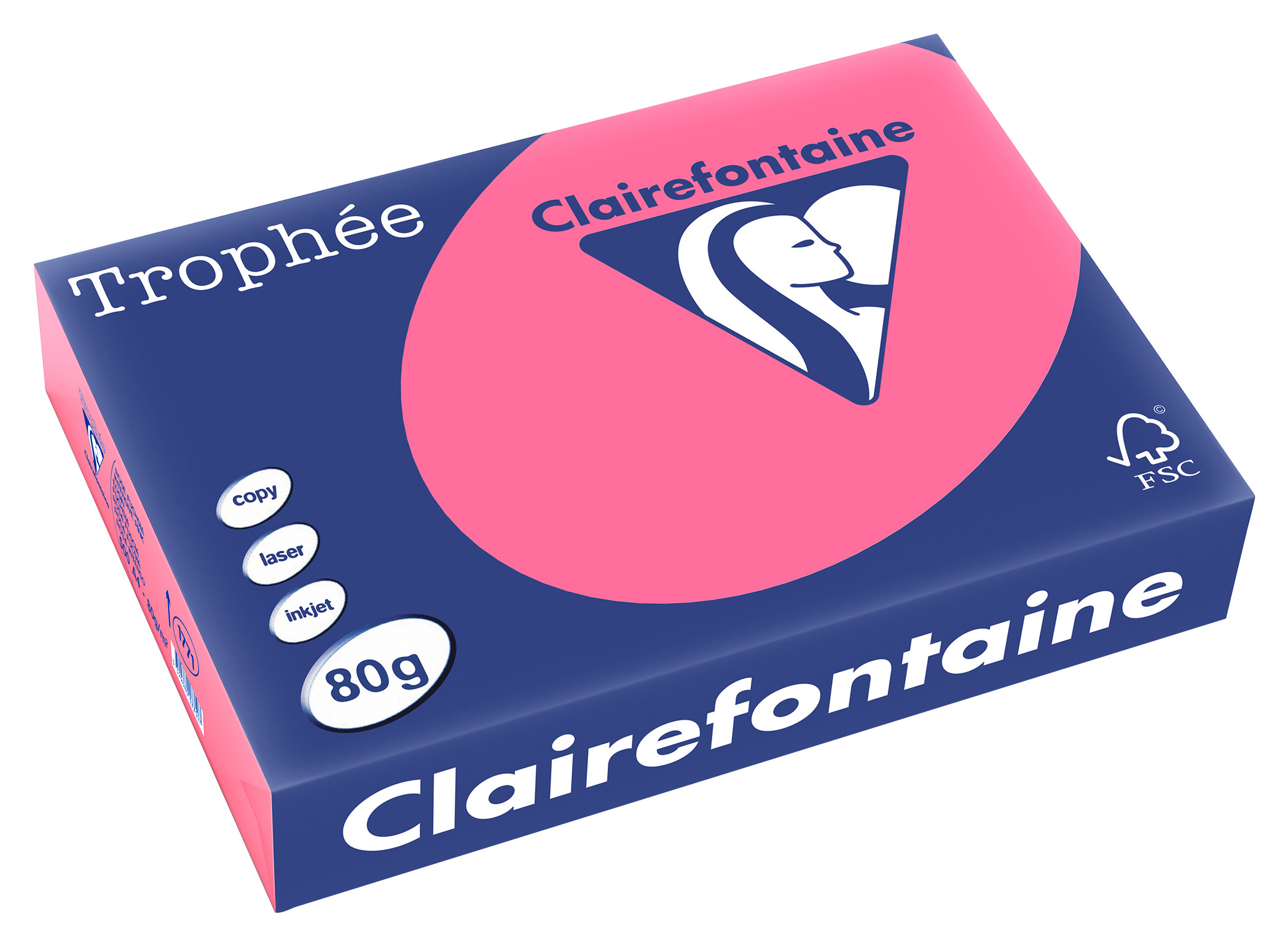 CLAIREFONTAINE  Papier A4 couleur Troph&eacute;e - 80g - Ramette de 500 feuilles - Rose Fuchsia