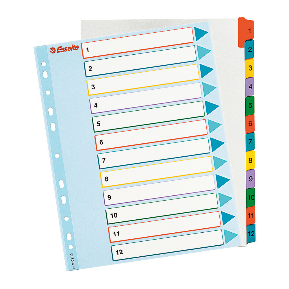 Esselte Intercalaires numriques maxi A4+ en carte, 12 divisions - Blanc touches colores