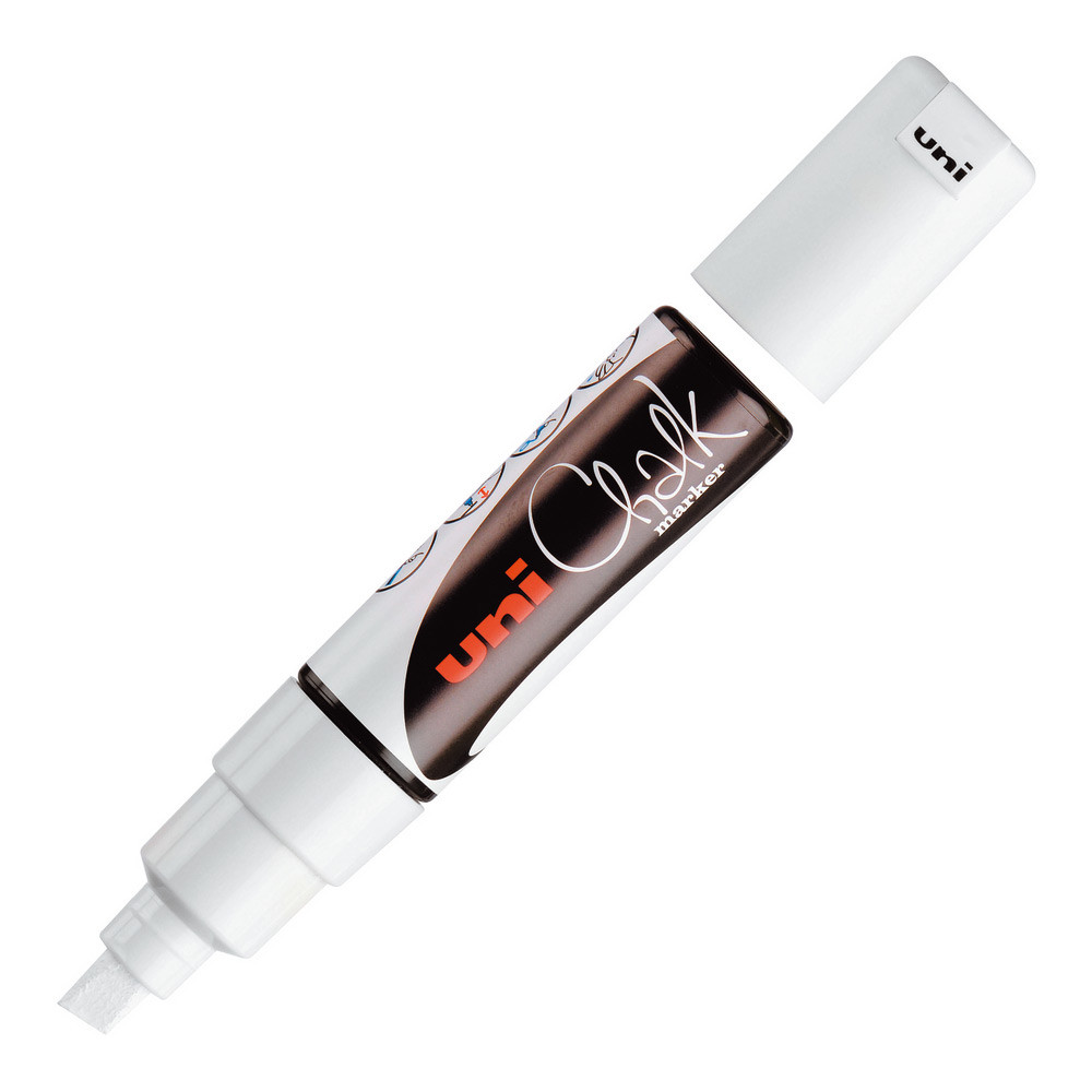 Uni Marqueur craie Chalk Marker PWE-8K Pointe biseaute 8 mm - Blanc