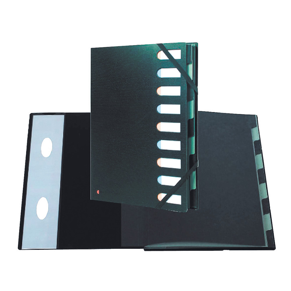 Exacompta Trieur à élastique Exactive® Multipart A4 avec dos extensible à soufflets et fenêtres prédécoupées, 450 feuilles, 9 divisions, 240 x 320 mm, polypropylène, noir