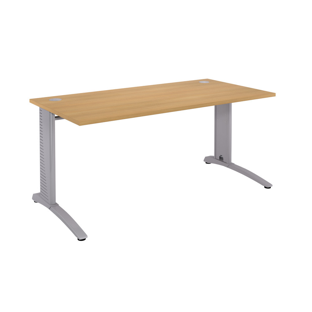 Bureau droit Biospace - L.180 x P.80 cm - Plateau Htre - Pieds Aluminium - Embases Aluminium