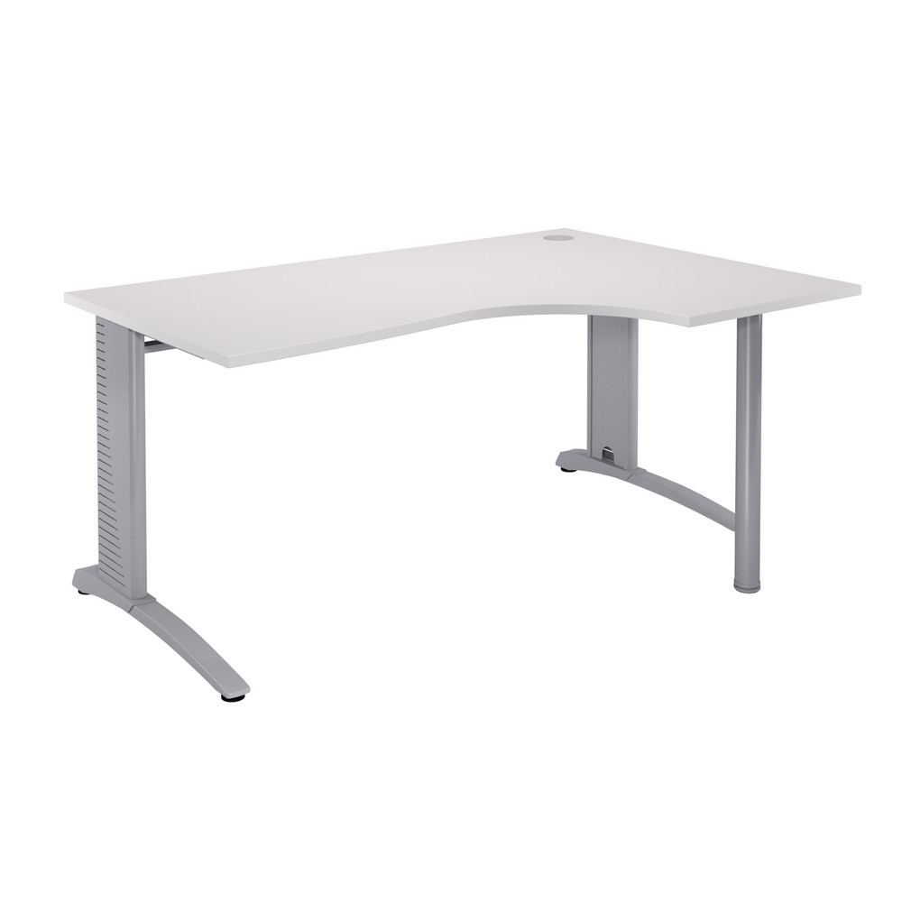 Bureau compact retour  droite Biospace - L.160 x P.110 cm - Plateau Blanc - Pieds Aluminium - Embases Aluminium