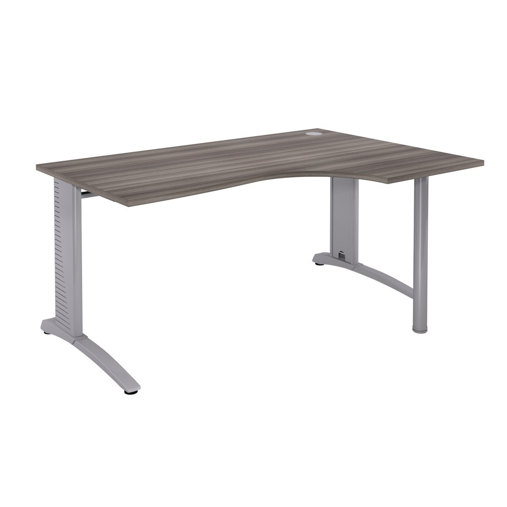 Bureau compact retour  droite Biospace - L.160 x P.110 cm - Plateau Cdre - Pieds Aluminium - Embases Aluminium