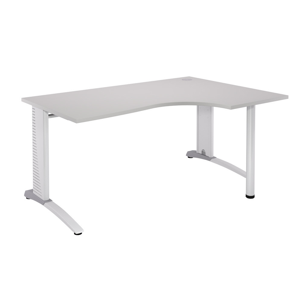Bureau compact retour  droite Biospace - L.160 x P.110 cm - Plateau Gris - Pieds Blanc - Embases Aluminium