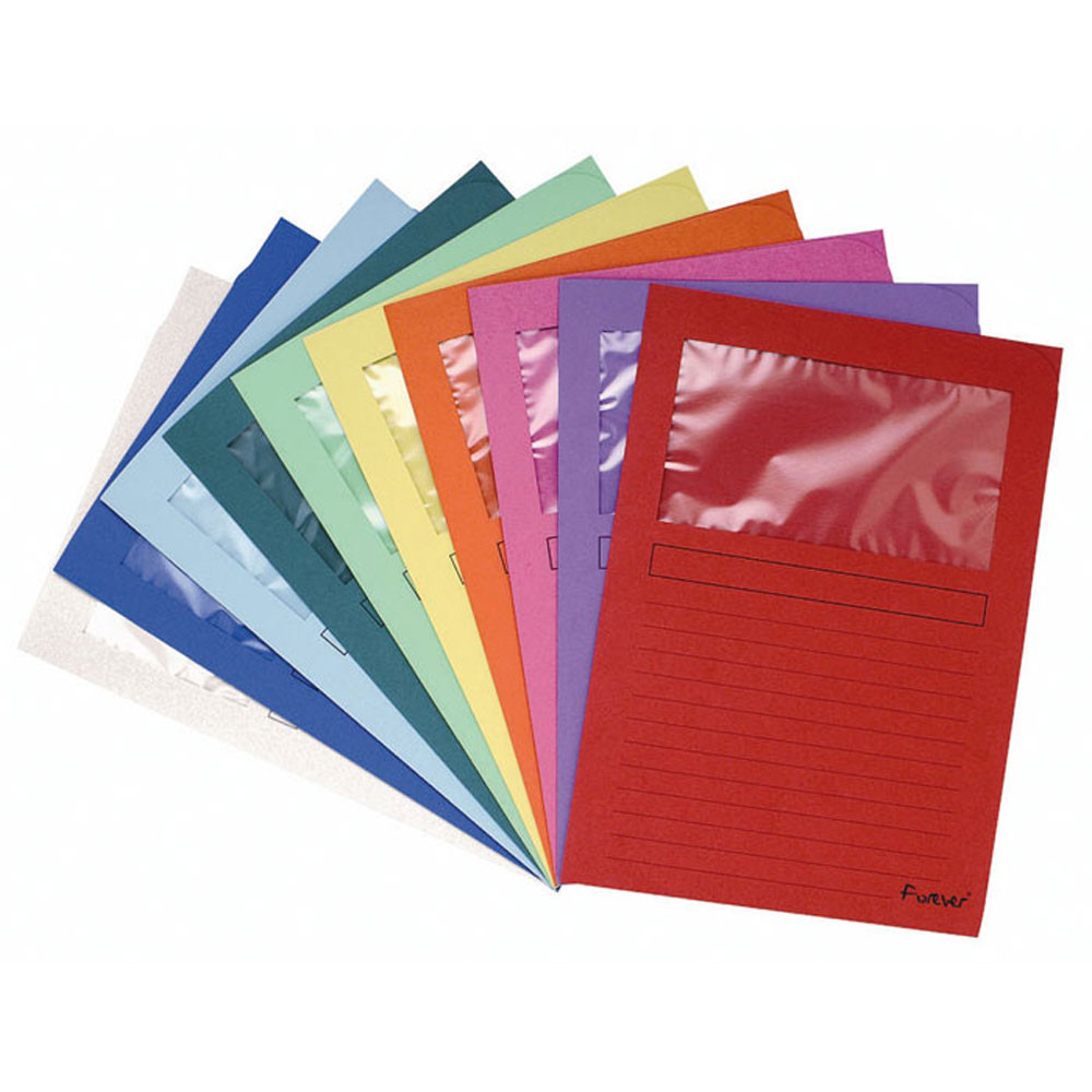 Exacompta Chemises à fenêtre Forever Window A4 en carte recyclé - 22 x 31 cm - Couleurs assorties - Lot de 10