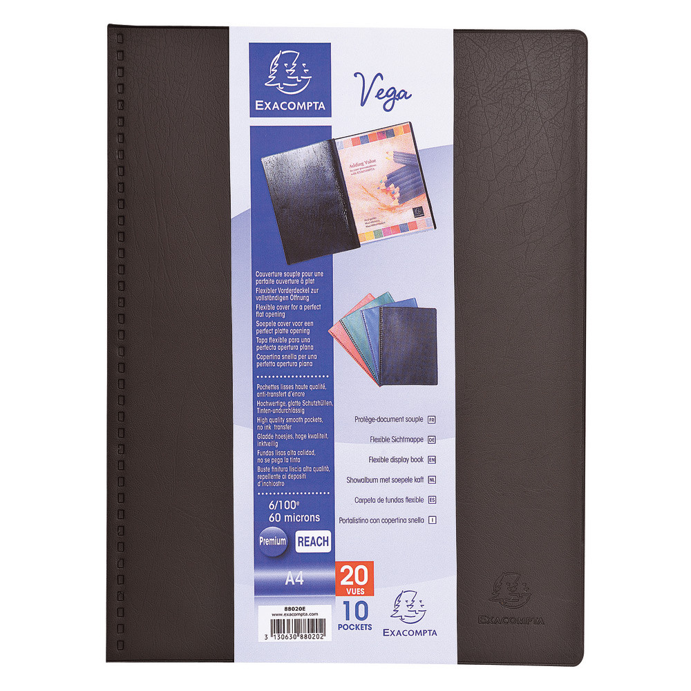 Exacompta Porte vues Vega A4 - PVC - 10 pochettes - 20 vues - Noir