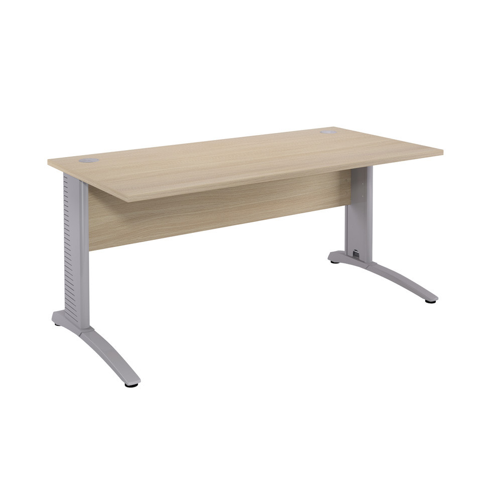 Bureau droit Biospace avec voile de fond - L.140 x P.80 cm - Plateau Chne - Pieds Aluminium - Embases Aluminium