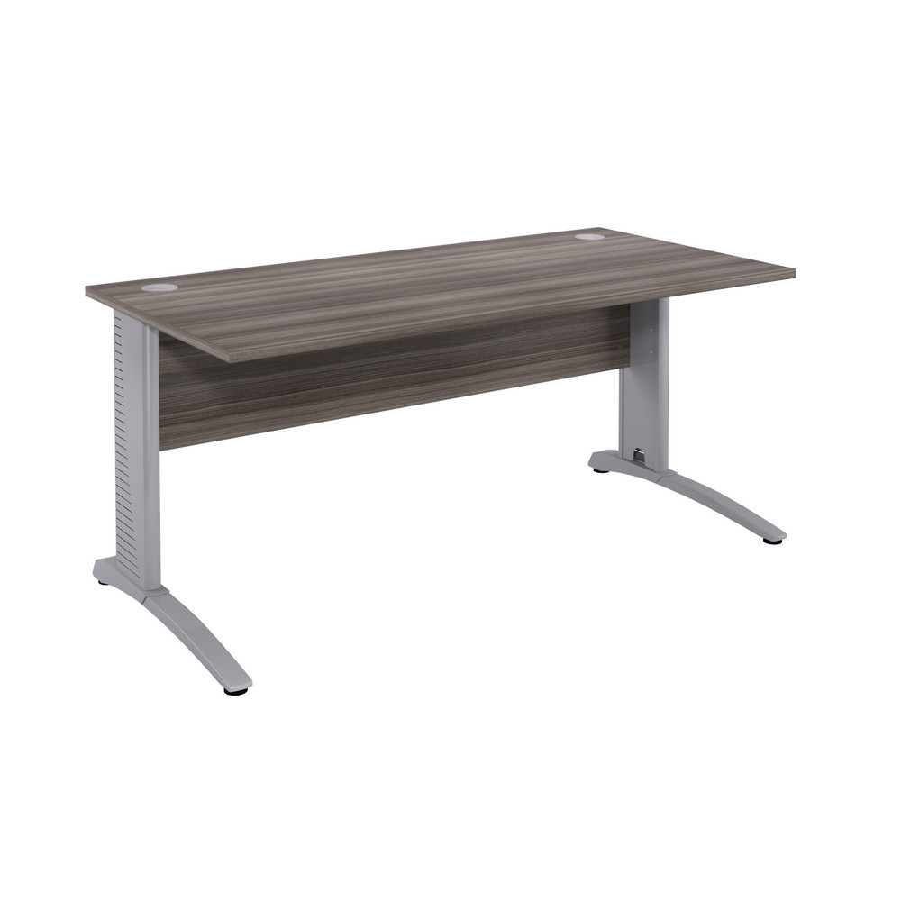 Bureau droit Biospace avec voile de fond - L.160 x P.80 cm - Plateau Cdre - Pieds Aluminium - Embases Aluminium