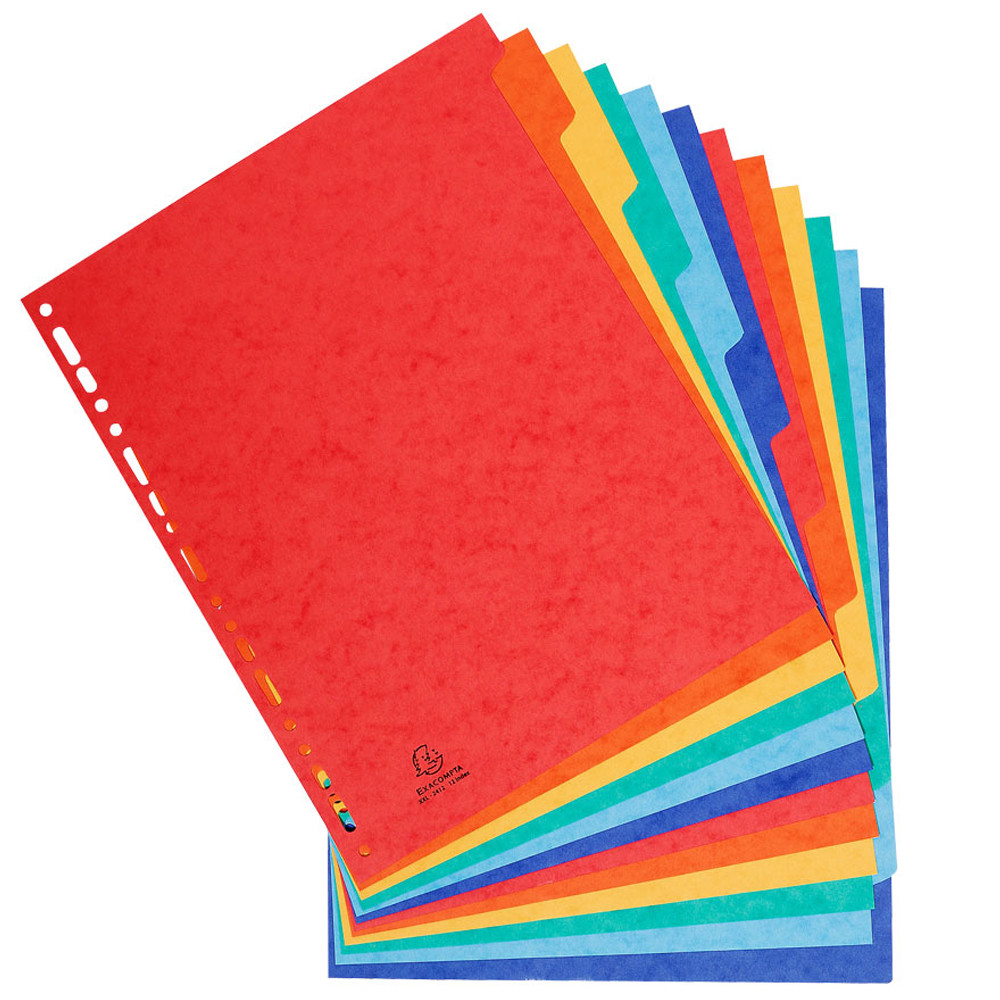 Exacompta Intercalaires neutres maxi A4+ en carte lustrée 400G - 12 divisions - Assortis