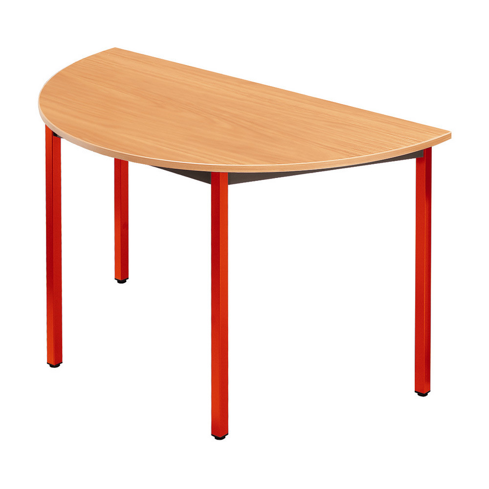 Table de réunion modulable 1/2 rond - L.120 x P.60 cm - Plateau Hêtre - Pieds Rouge