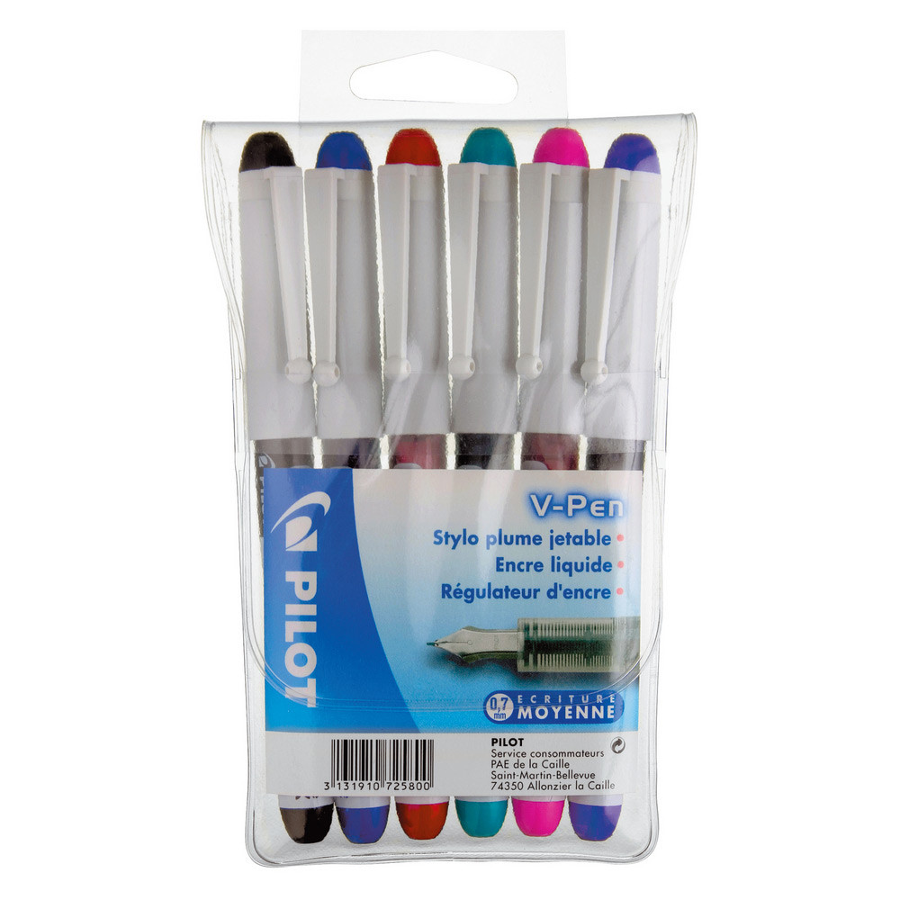 Pilot V Pen Stylo plume effaable - Pochette 6 couleurs