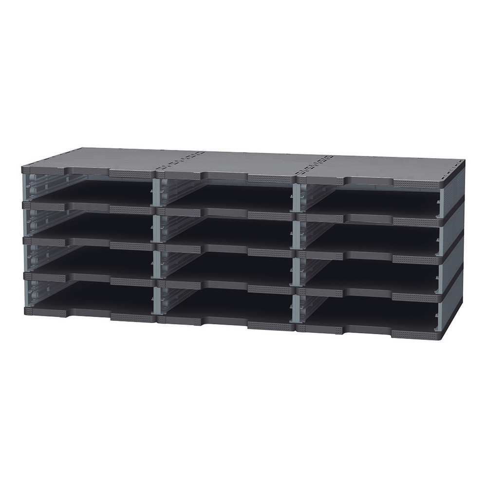 Exacompta Module  tiroirs MODULODOC Ecoblack, pour dossiers A4+, rsistant aux charges lourdes, 363 x 305 x 135 mm, noir et gris souris (6 cases)