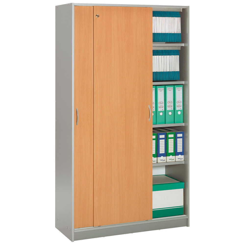 Armoire à portes coulissantes Officio - Bois - H. 185 x L. 104 cm - Corps Aluminium - Portes Hêtre
