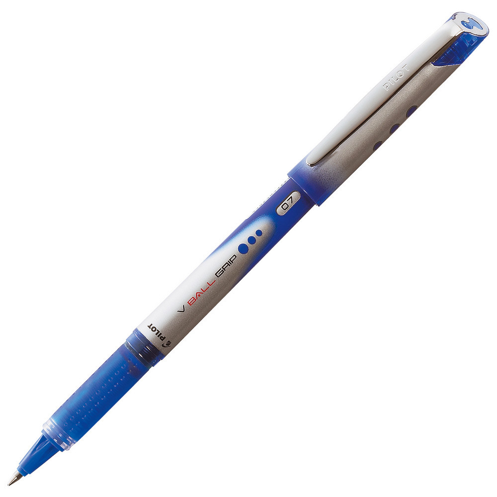 Pilot Stylo roller, V Ball Grip, pointe fine (0,7mm), avec zone de prhension, corps bleu, encre bleue