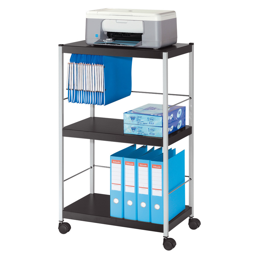 Table desserte mobile Polyvalente haute 3 plateaux en mtal H. 100 x L. 60 cm  Noir / Aluminium