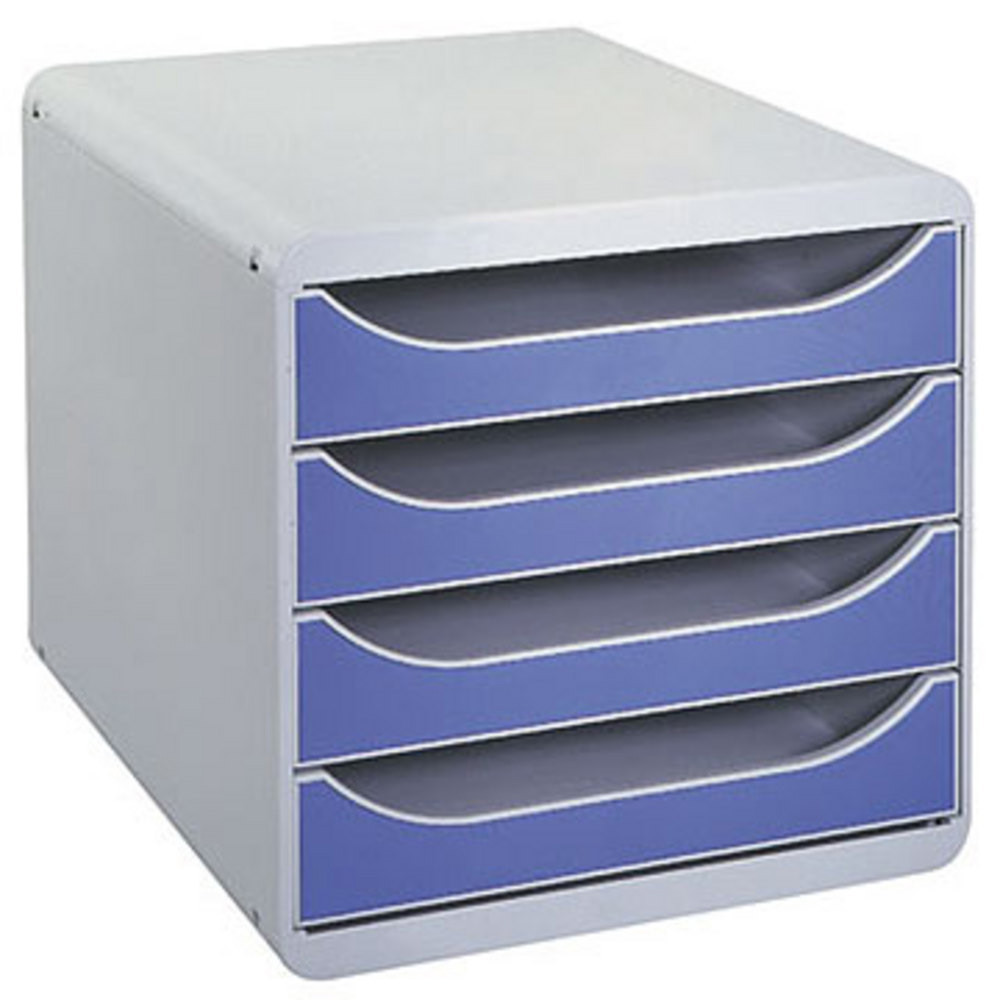 Exacompta Module de classement Big Box 4 tiroirs - corps gris - tiroirs bleu