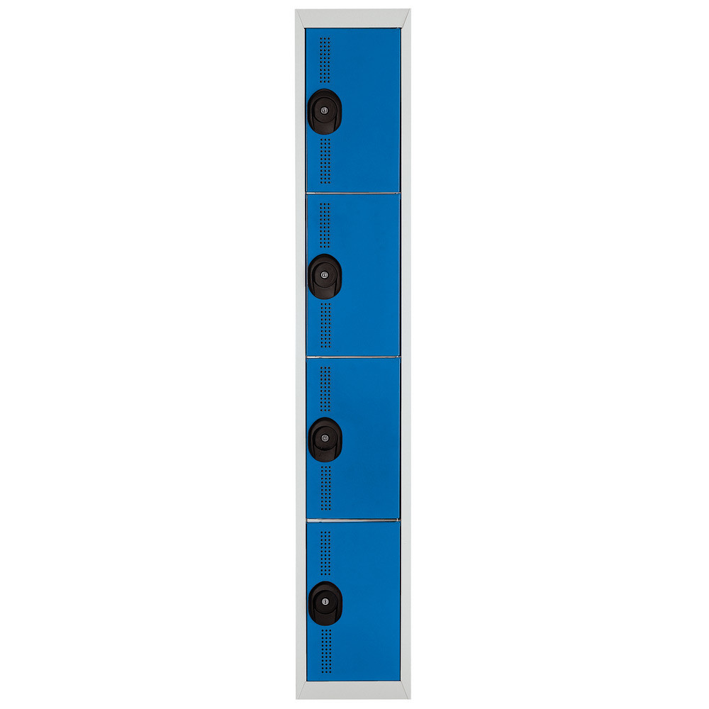 Vestiaire mtal Team Color 4 casiers - 1 colonne L.30 cm - Corps Gris - Portes Bleu