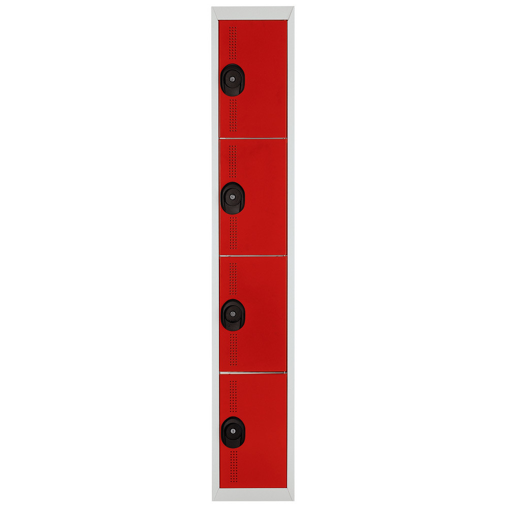 Vestiaire mtal Team Color 4 casiers - 1 colonne L.30 cm - Corps Gris - Portes Rouge