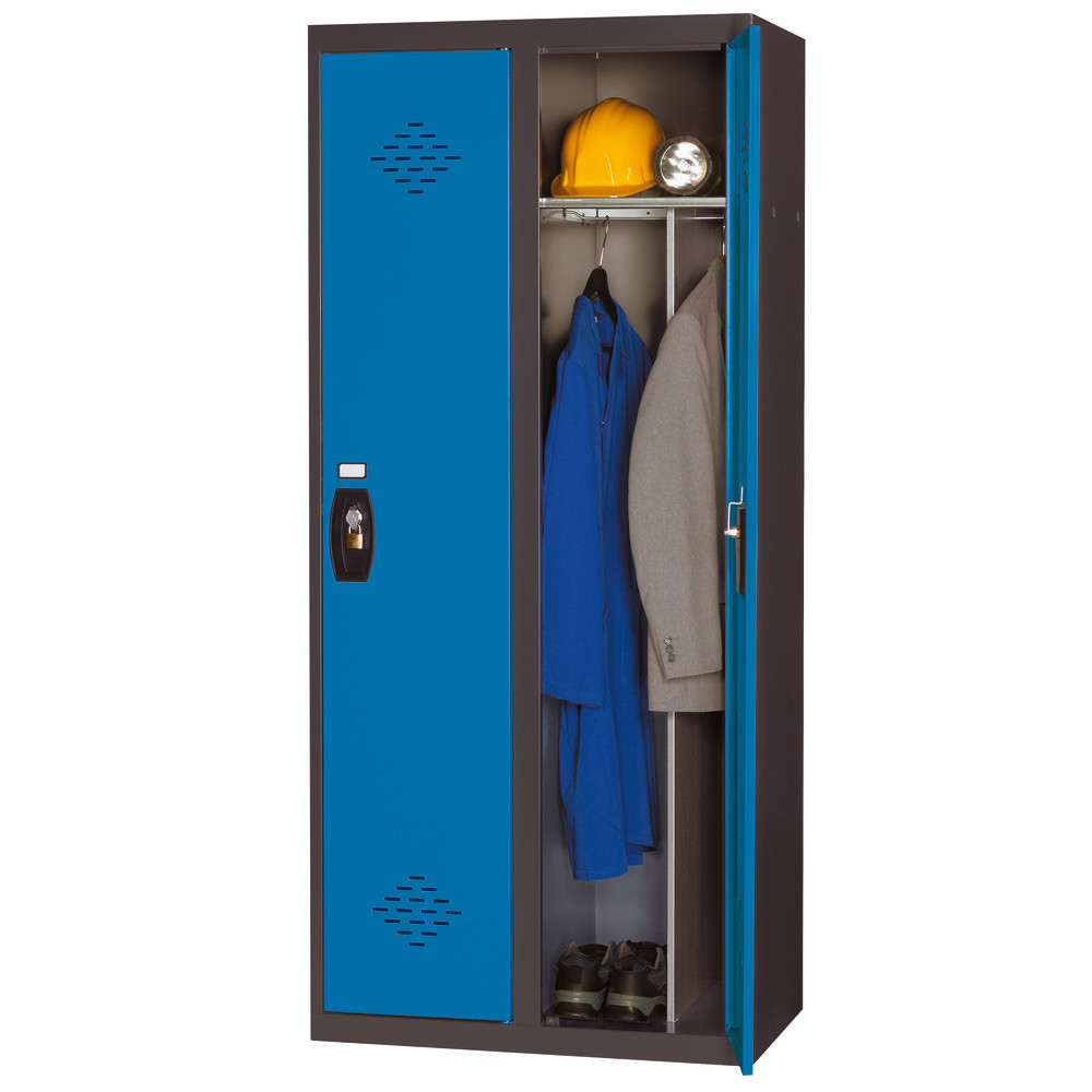 Vestiaire mtal Avantage monobloc industrie salissante 2 colonnes - Corps Anthracite - Portes Bleu