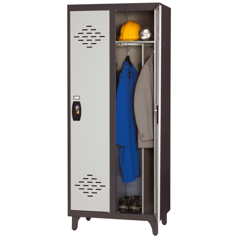 Vestiaire mtal Avantage monobloc industrie salissante 2 colonnes - Corps Anthracite - Portes Gris