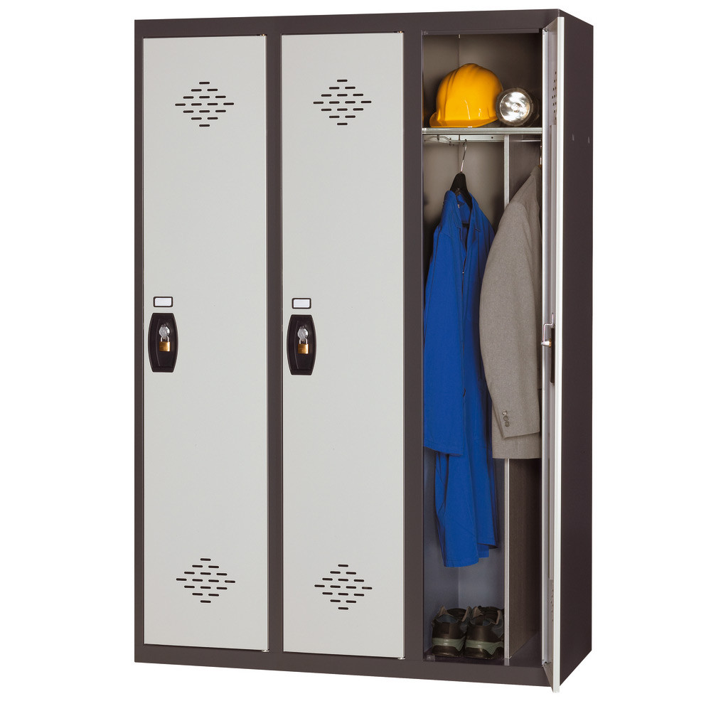 Vestiaire mtal Avantage monobloc industrie salissante 3 colonnes - Corps Anthracite - Portes Gris