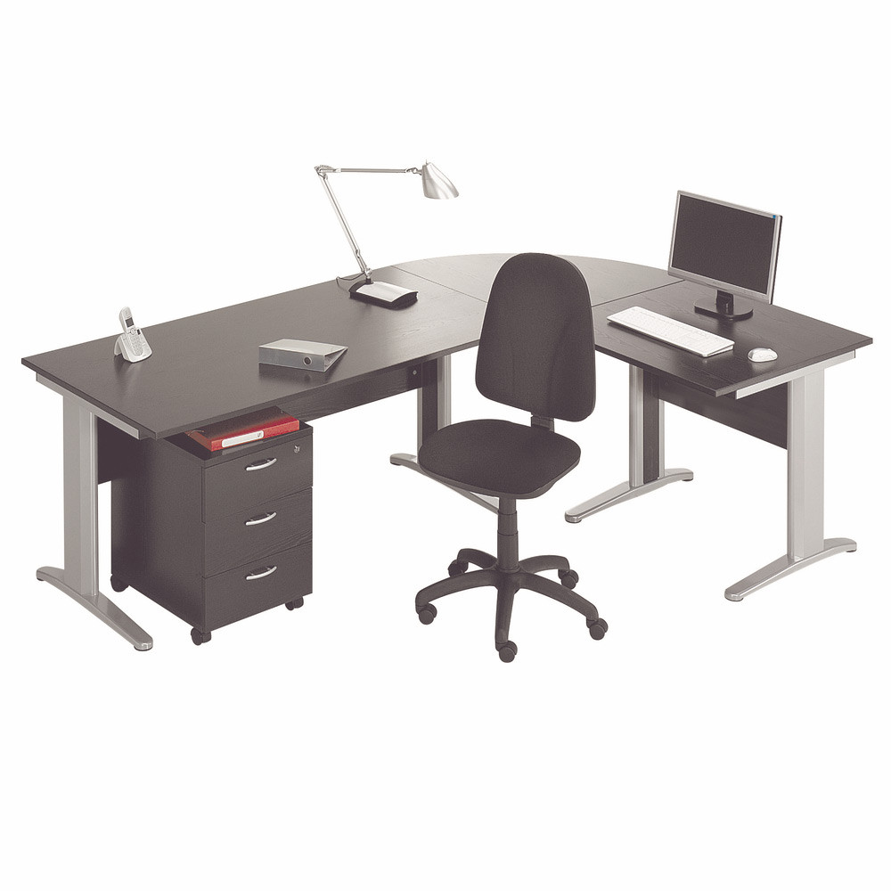 Pack Bureau complet Pronto Mtal - Plateau Noir - Pieds L Aluminium + Caisson mobile 3 tiroirs + Sige Team haut dossier Noir