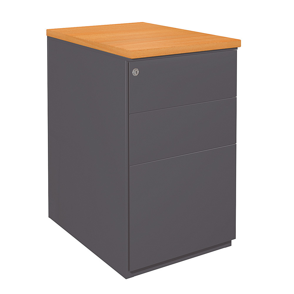 Caisson hauteur bureau mtal NF Environnement Anthracite top Chne, H.72 x L. 42 x P. 60 cm