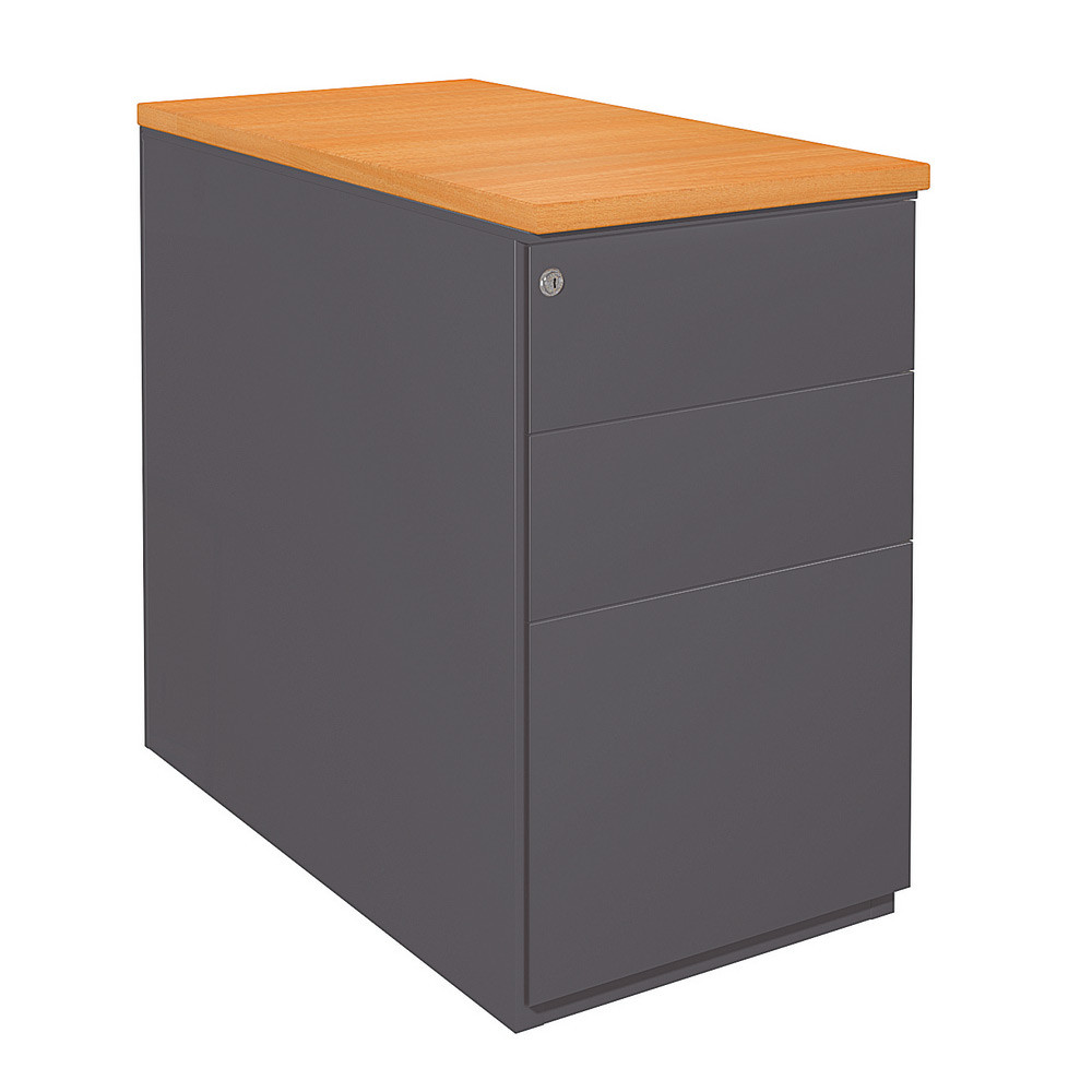 Caisson hauteur bureau mtal NF Environnement Anthracite top Chne, H.72 x L. 42 x P. 80 cm
