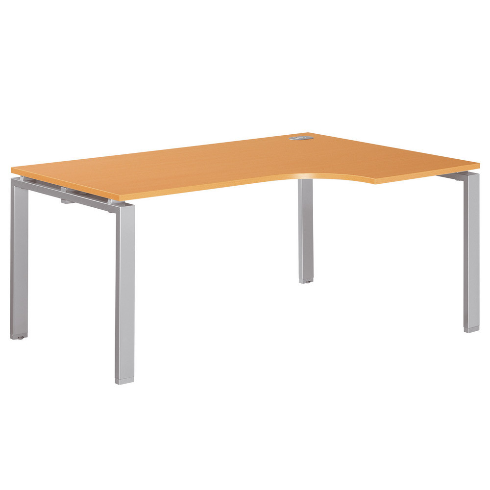 Bureau d'angle compact retour à droite E-link - L.160 x P.110 cm - Plateau Chêne - Pieds Aluminium