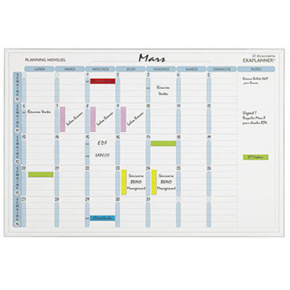 Exacompta Tableau planning mensuel effaçable à sec magnétique 60 x 90 cm
