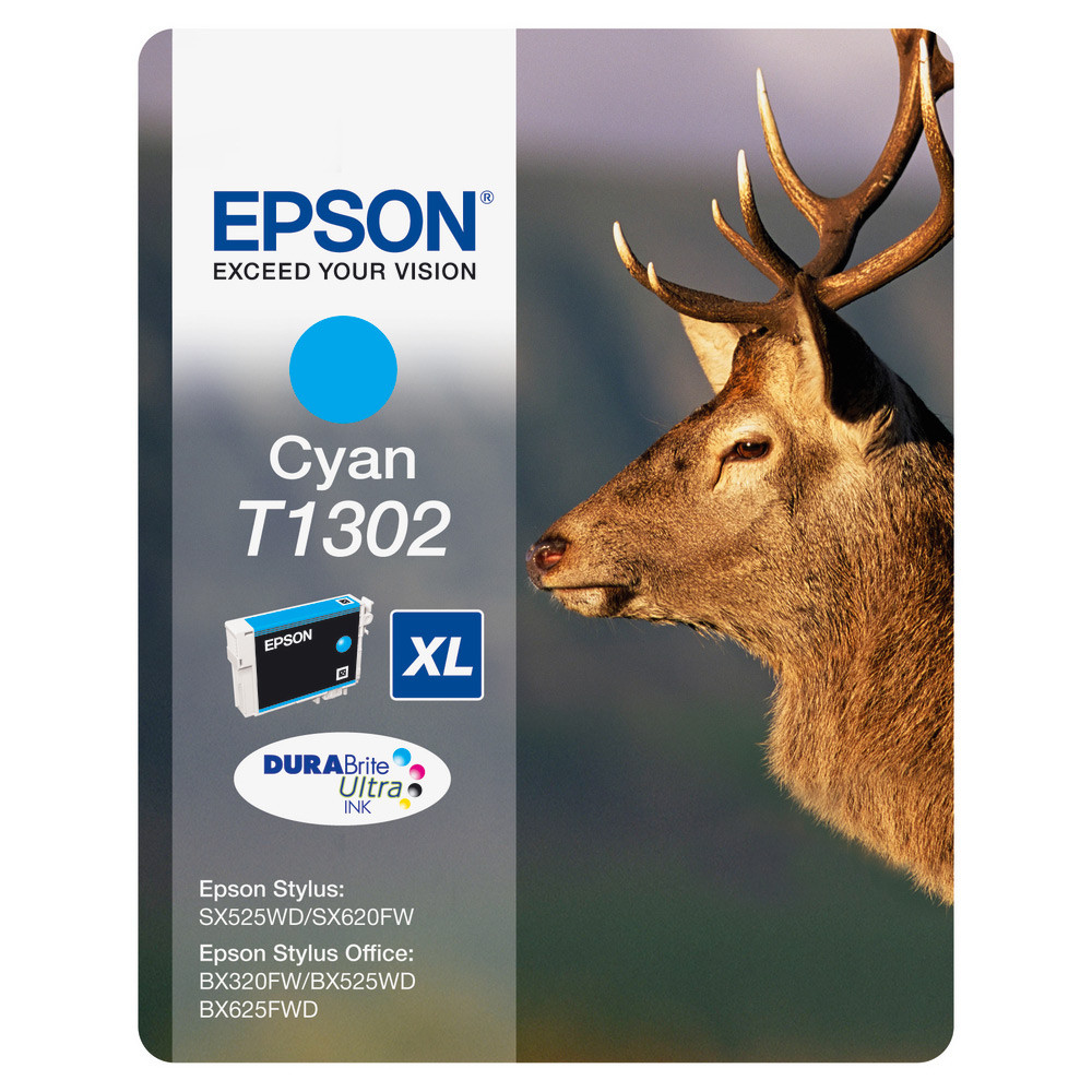 Epson T1302 ''Cerf'' Cartouche d'encre originale DURABrite Ultra C13T13024012 - Cyan