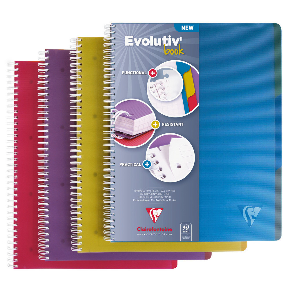 Clairefontaine Cahier  spirale Evolutiv-Book 22,5 x 29,7 cm - 90g - Perfor 4 trous - Petits carreaux 5x5 - 240 pages