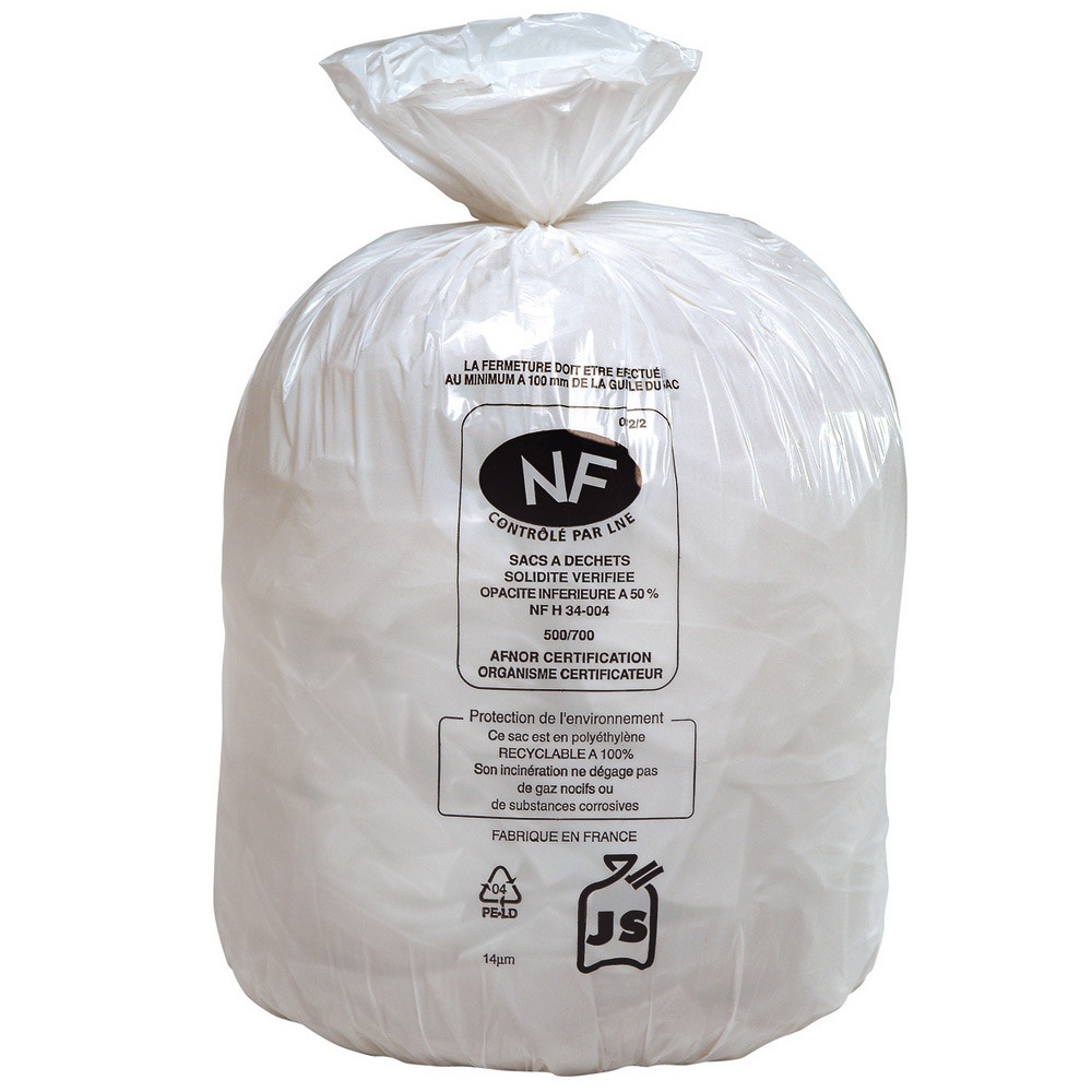 Sac poubelle plastiques Blanc 100L - Lot de 250 sacs