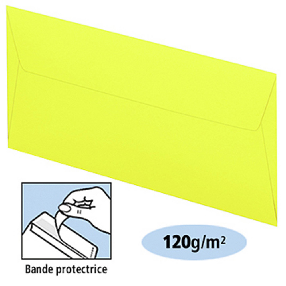 Clairefontaine Enveloppe Pollen 110x220mm 120g sans fentre - autocollante bande protectrice - Jaune - Lot de 20