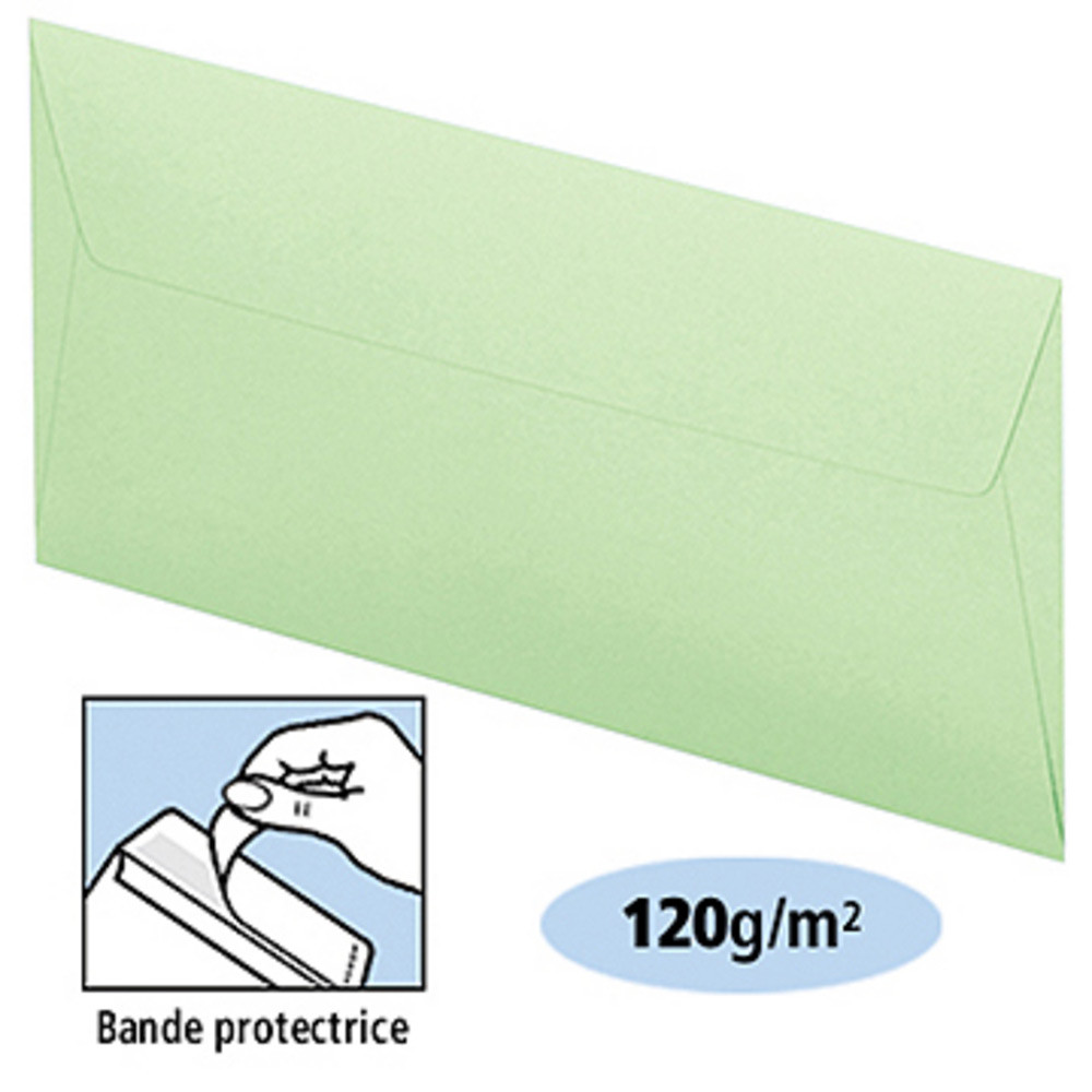 Clairefontaine Enveloppe Pollen 110x220mm 120g sans fentre - autocollante bande protectrice - Vert - Lot de 20