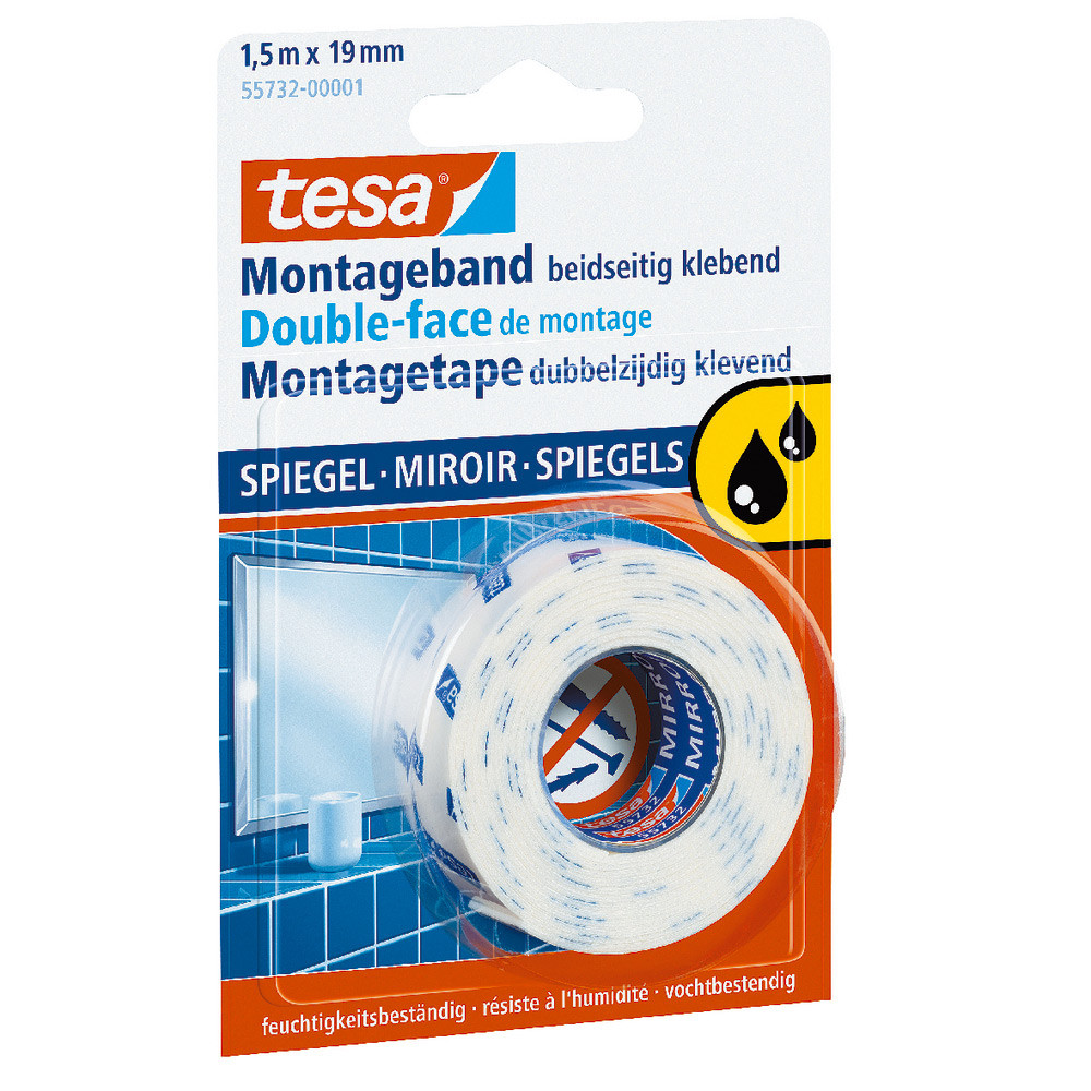 tesa® Rouleau de fixation blanc double-face Powerbond® MIRROR 19 mm x 1,5 m 55732
