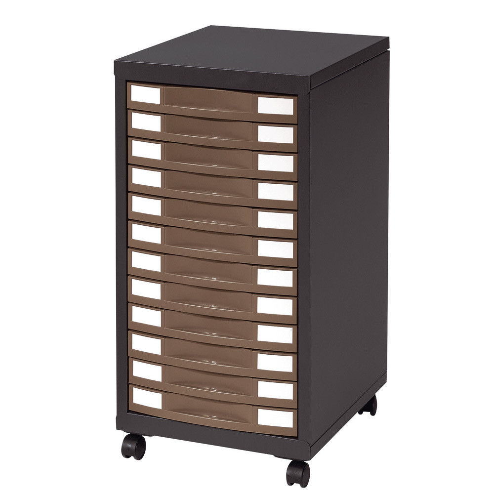 Desserte Discretis 12 tiroirs - Mtal - Corps Anthracite - Tiroirs Taupe