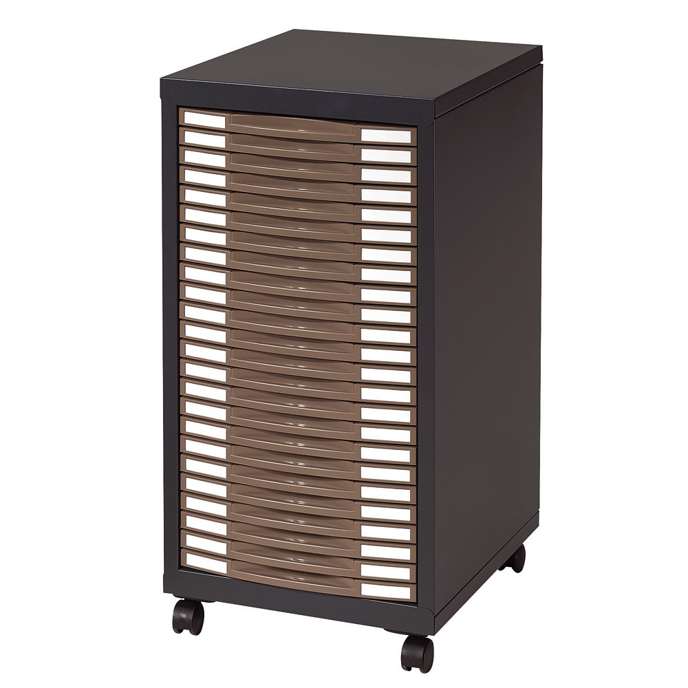 Desserte Discretis 24 tiroirs - Mtal - Corps Anthracite - Tiroirs Taupe