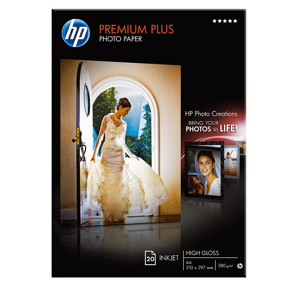 HP Papier photo brillant A4 blanc 280g Premium Plus pour Jet d'encre - Bote de 20 feuilles