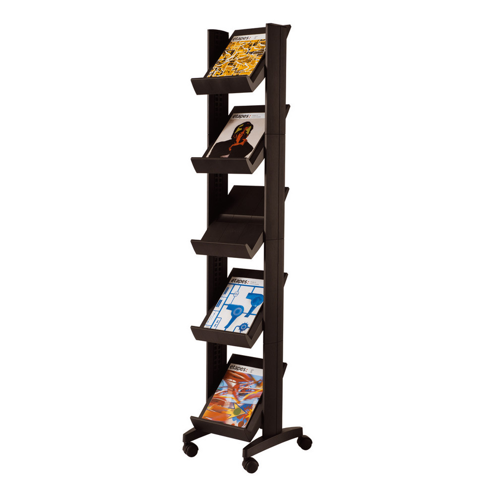 Présentoir mobile Compact easyDisplays sur roulettes PAPERFLOW - 5 cases - Coloris Noir