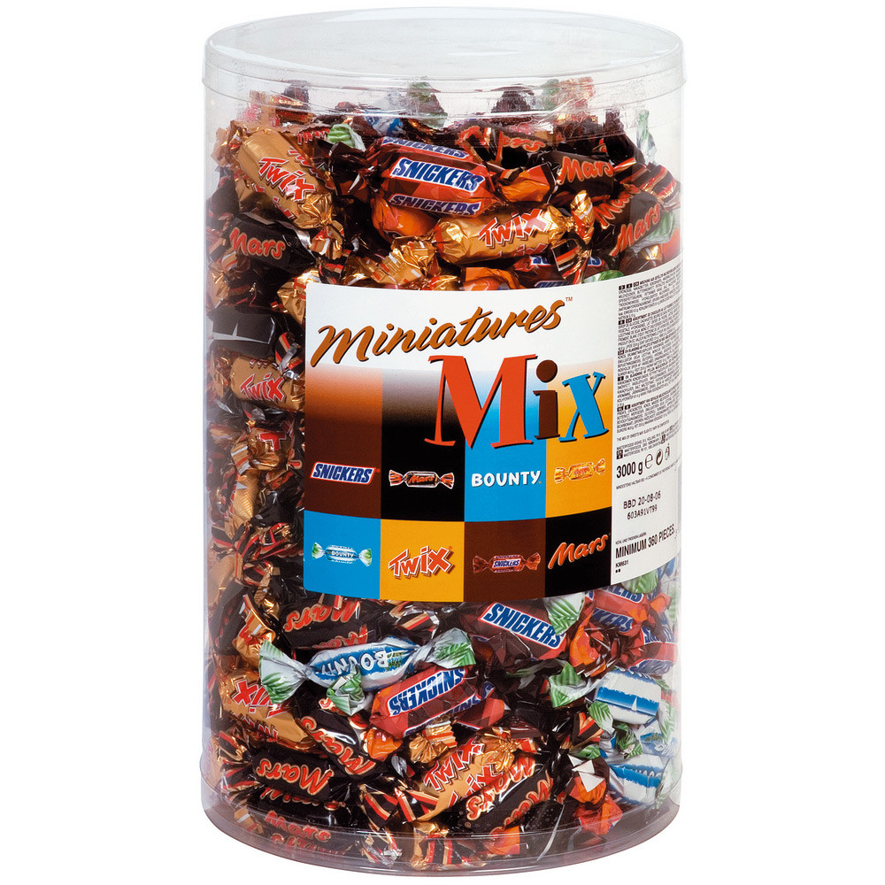 Mars Mini-barres chocolates MIX - (Snickers, Bounty, Twix et Mars)- Bote de 3 kg