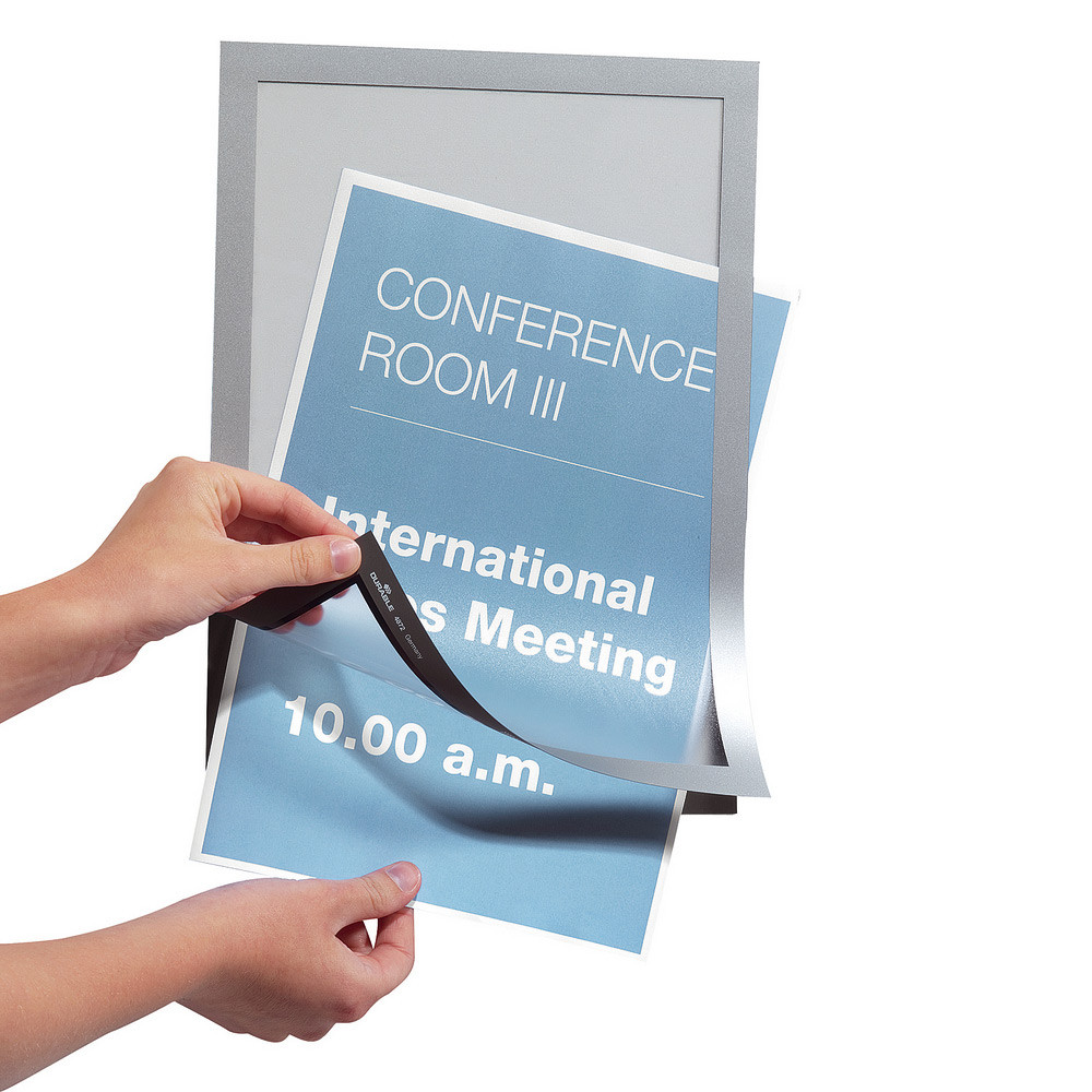 Durable Duraframe Pochette murale Cadre d'affichage adhésif A3 - Cadre argent - Sachet de 2