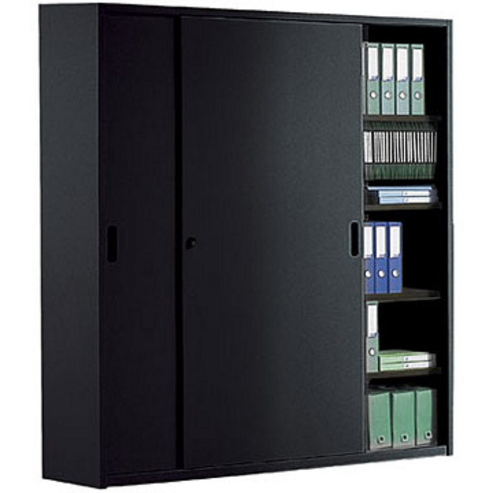 Armoire métal Maxi Largeur - Portes coulissantes - L. 160 x H. 200 cm - Corps Anthracite - Rideaux Anthracite